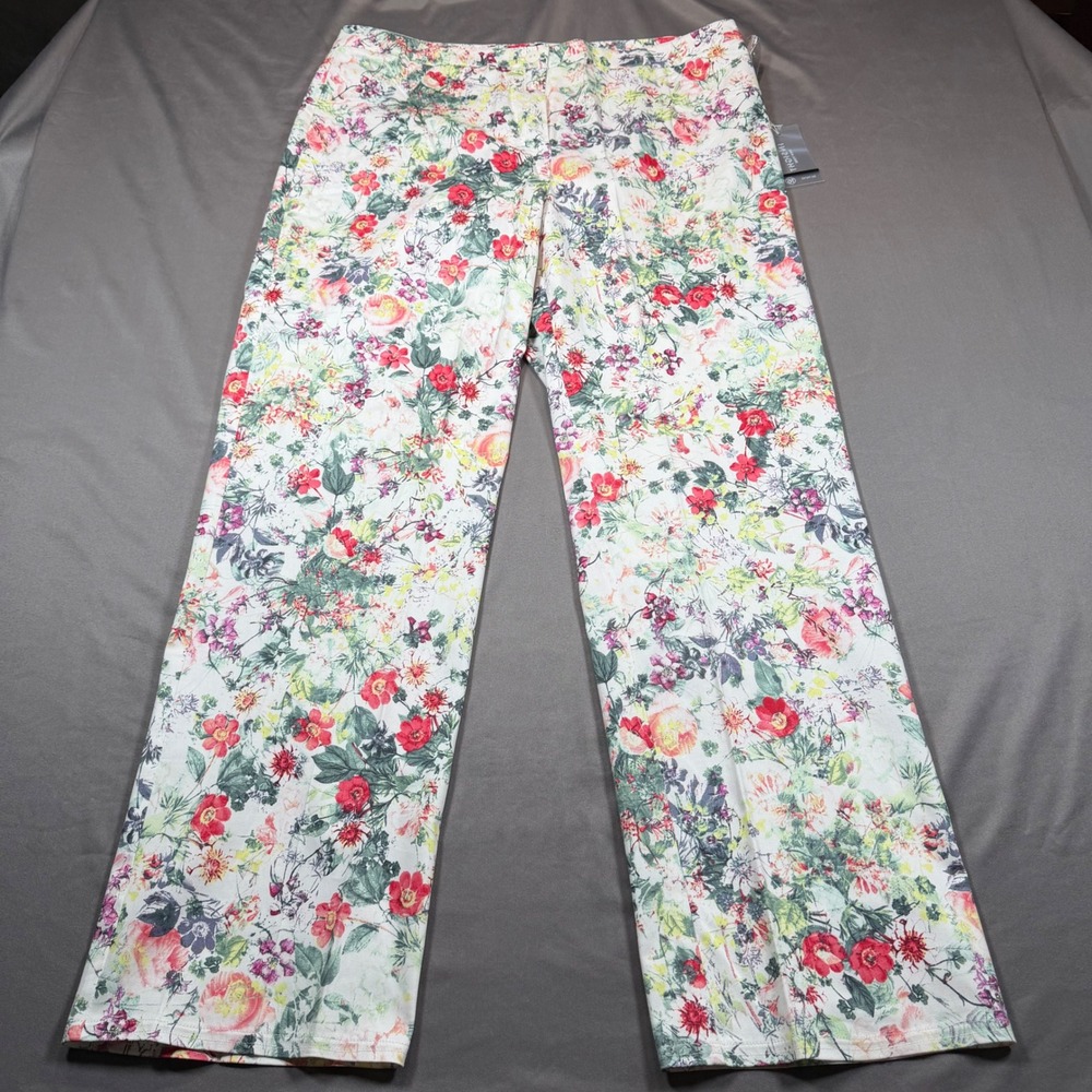 Insight New York Womens Floral Wide Leg Pants‎ White Red Botanical Size 16 NWT